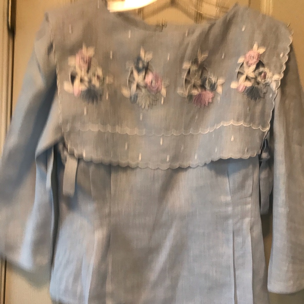 Vintage cloak of many colors blue linen dress